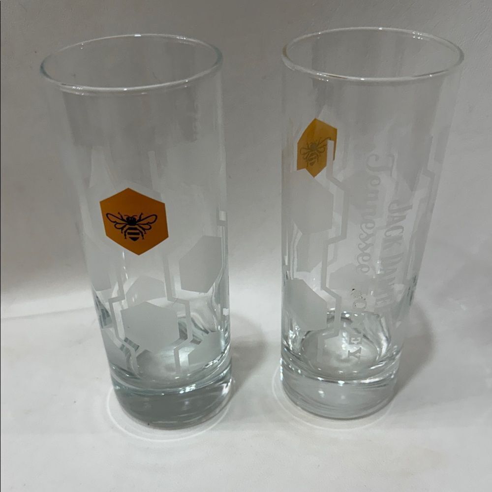 Jack Daniels Tennessee Whiskey Honeycomb Glass Set 2 Yellow Frosted Clear 12 Oz